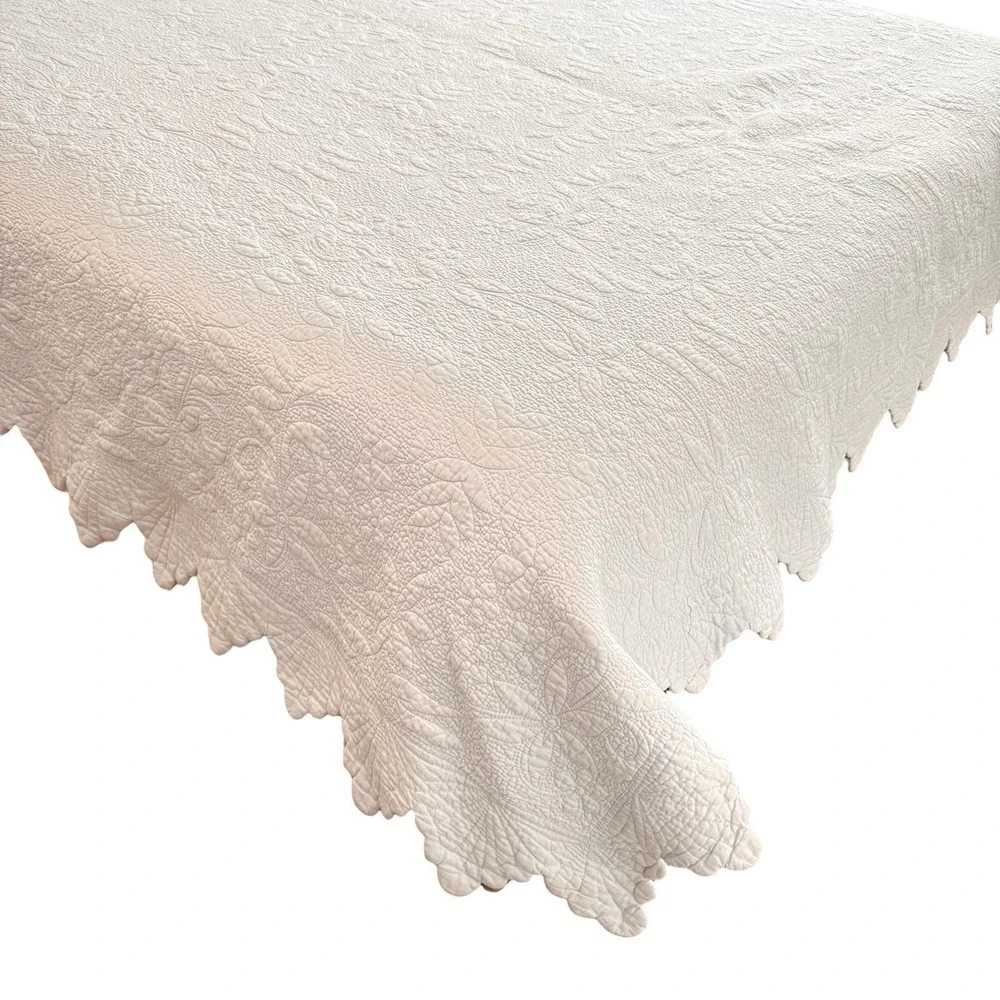 Matelasse Quilt Blue King Cotton Scalloped Bedspread Coverlet 88x92 Reversible